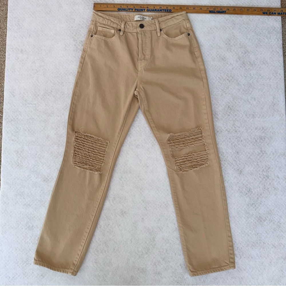 Hidden Los Angeles Cotton Distressed Button Fly Straight Leg Jeans Latte size 26
